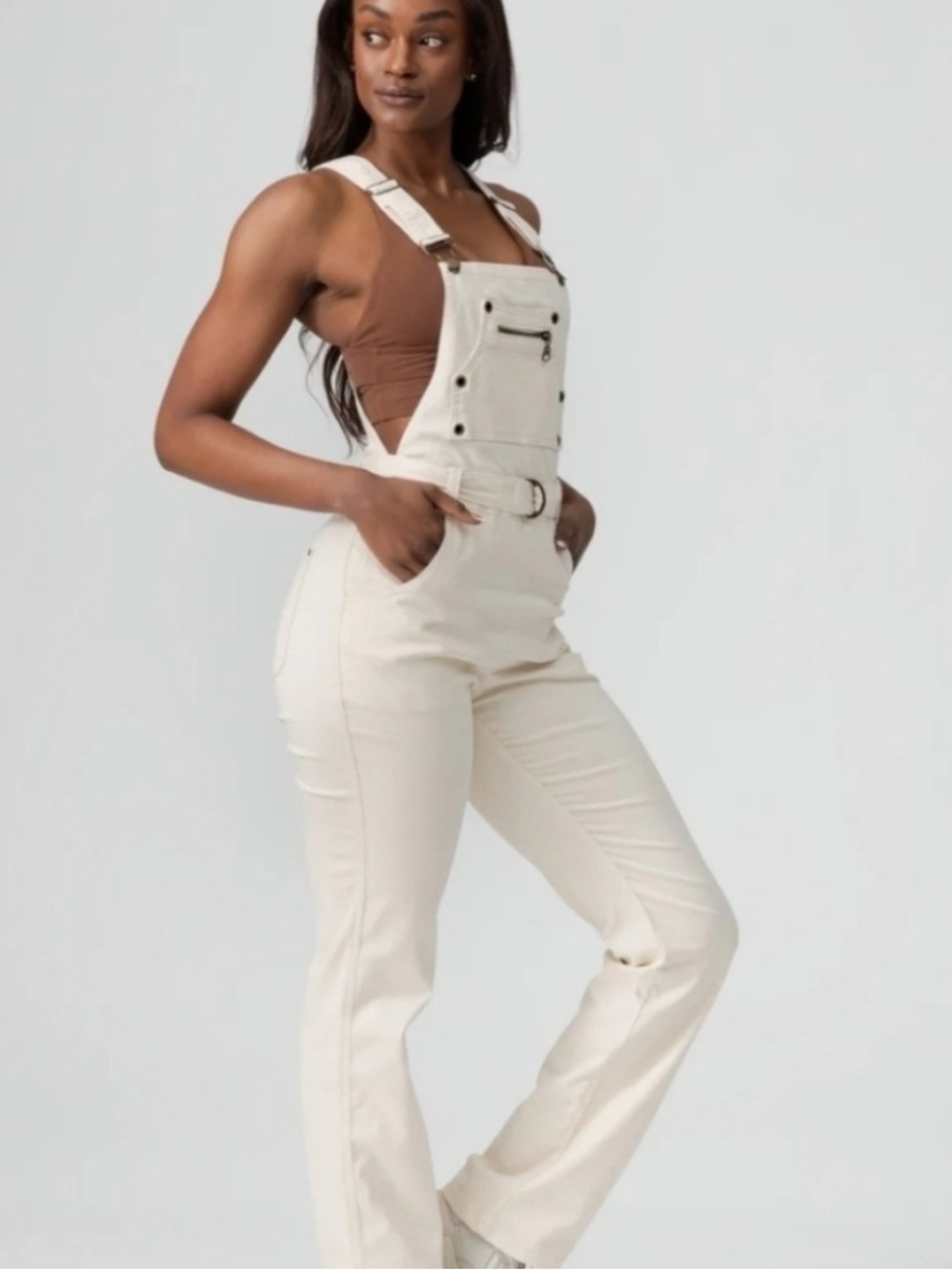 Buffbunny Women's Cream Denim Overalls - Classic Fit Size S NWT